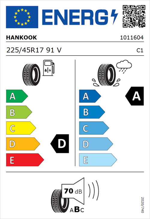 Tyre Label for Hankook Ventus Prime 2 K115 225/45R17 91V