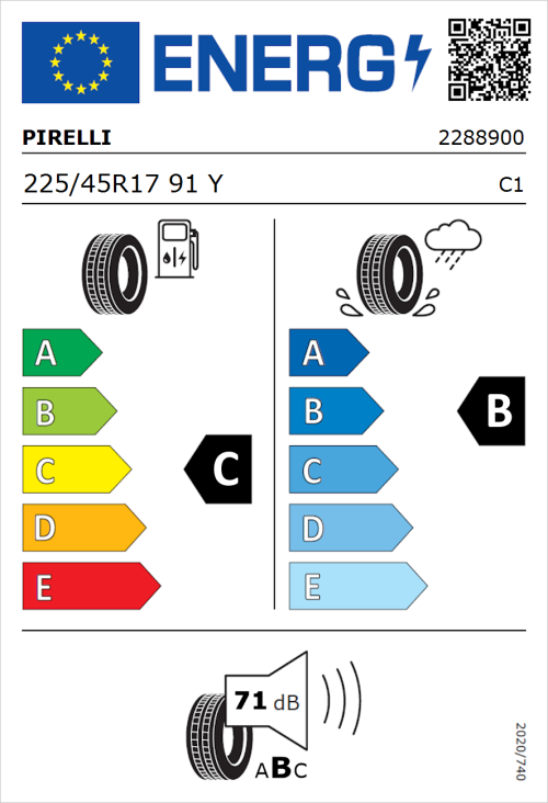 Tyre Label for Pirelli Cinturato P7 225/45R17 91Y